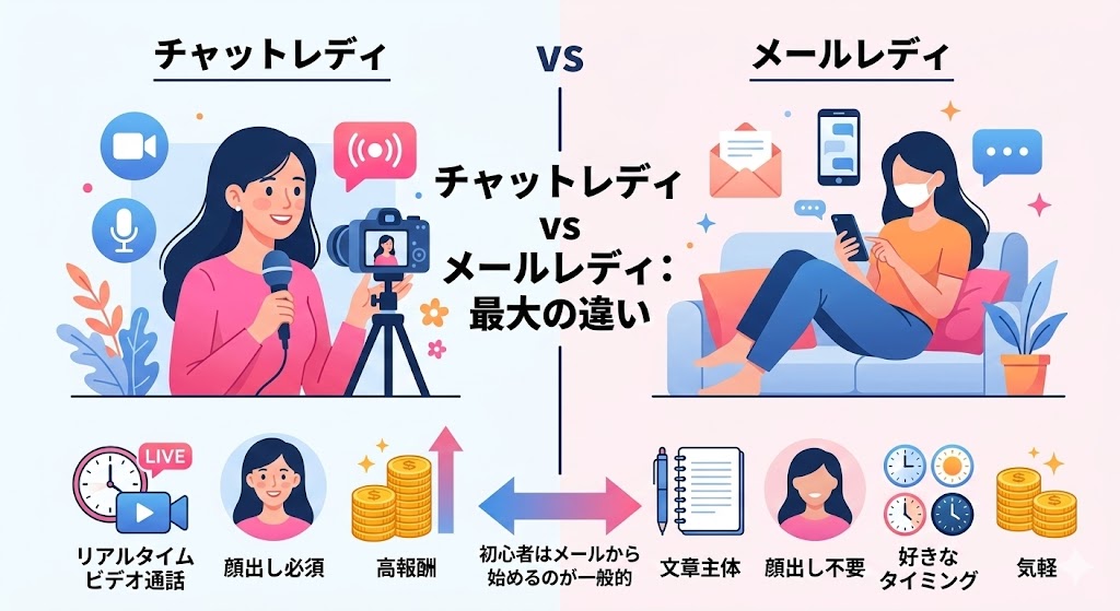 メールレディとチャットレディの違いの違いの図解